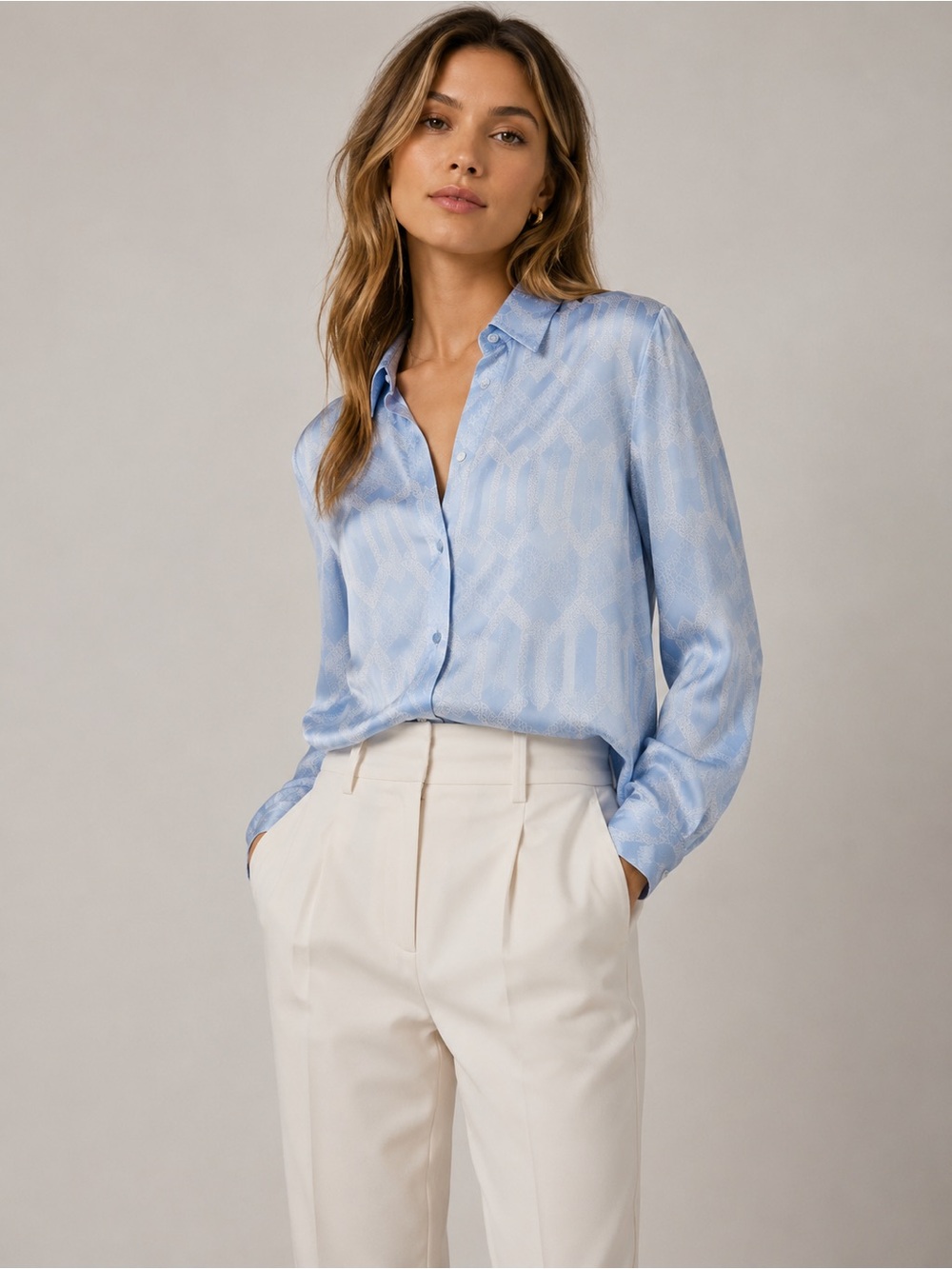 Equipment Quietluxury Blue Satin Button-Down Blouse -‎ Women